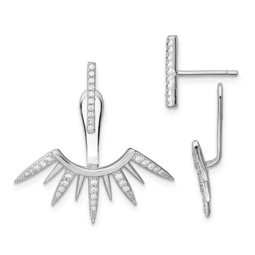 Sterling Silver Rhodium-finished CZ Bar and Spikes Front and Back Post Earrings