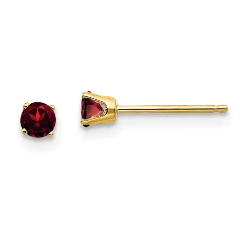 14K Gold Round Garnet Stud Earrings 3mm, January Birthstone