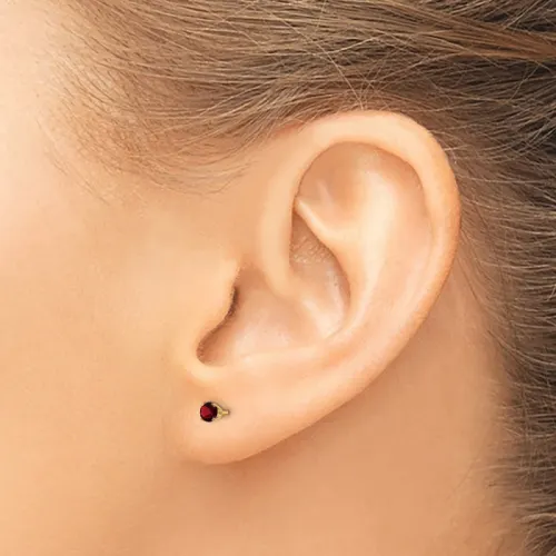 14K Gold Round Garnet Stud Earrings 3mm, January Birthstone