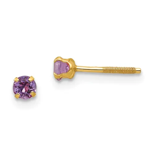 Kids' 14K Gold Imitation Amethyst Stud Earrings 3mm, February Birthstone - Madi K