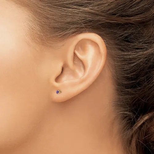 Kids' 14K Gold Imitation Amethyst Stud Earrings 3mm, February Birthstone - Madi K