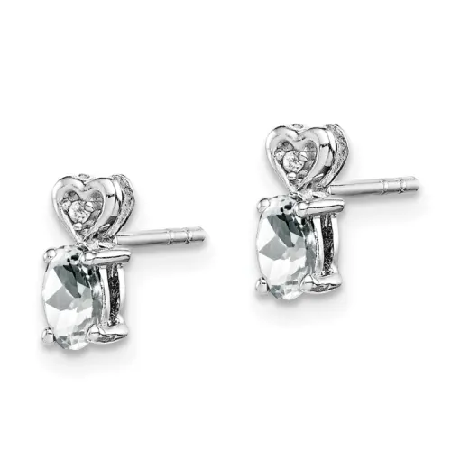 Sterling Silver Rhodium-Finished White Topaz & Diam. Earrings