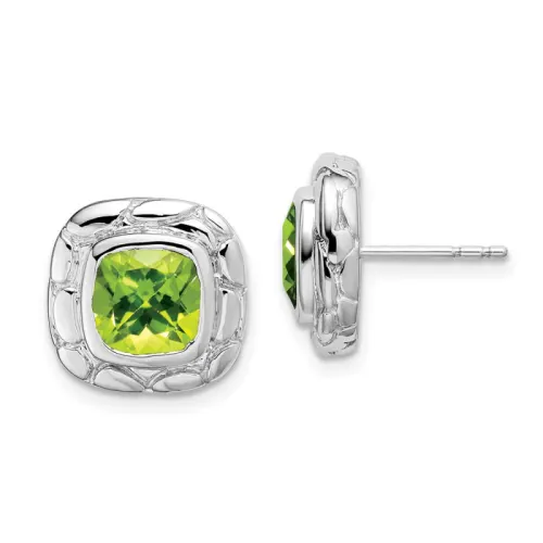 Sterling Silver Cushion Peridot Stud Earrings 7mm, August Birthstone