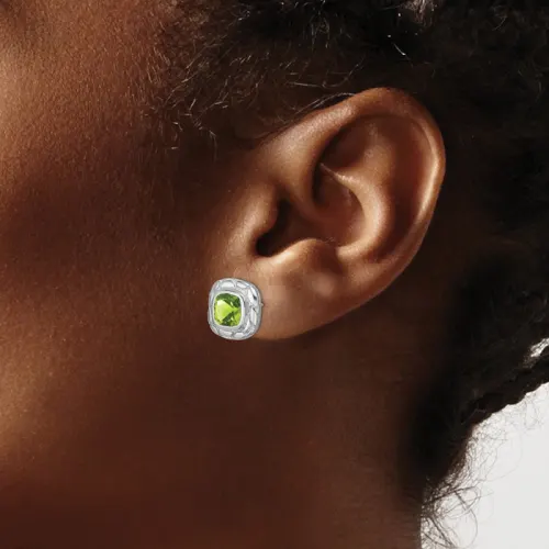 Sterling Silver Cushion Peridot Stud Earrings 7mm, August Birthstone