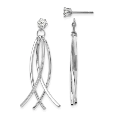 14K White Gold Curved Dangles with Cubic Zirconia Stud Earring Jackets 39mm