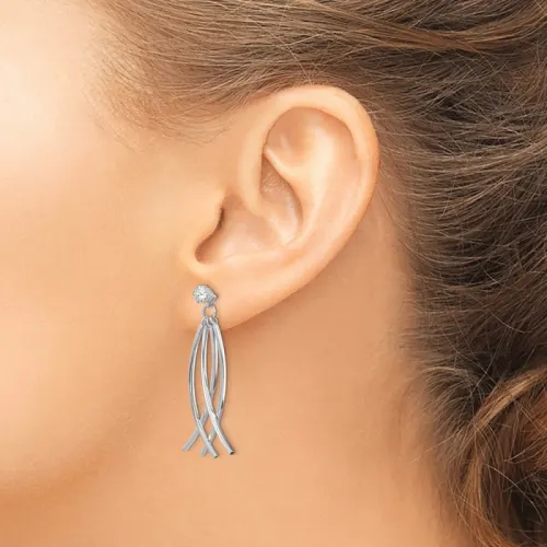 14K White Gold Curved Dangles with Cubic Zirconia Stud Earring Jackets 39mm