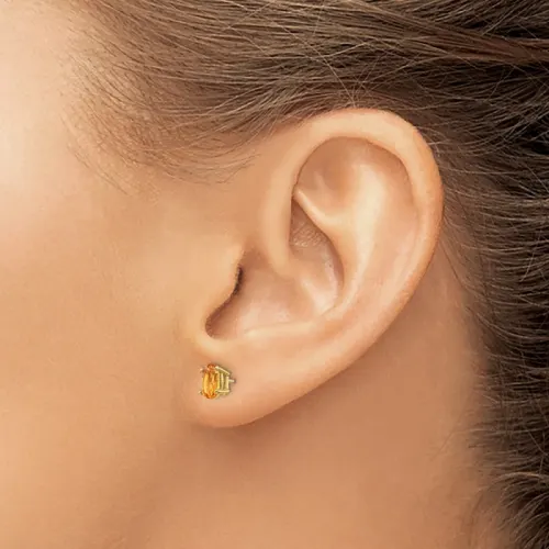 14K Gold Oval Citrine Stud Earrings 6x4mm, November Birthstone