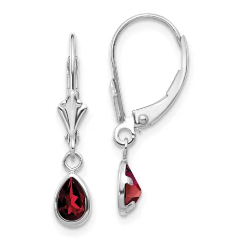 14K White Gold Pear Garnet Earrings 6x4mm, January Birthstone