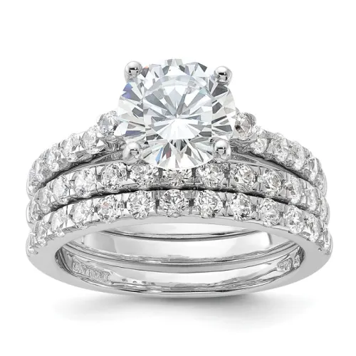 Sterling Silver Rhodium-finished CZ Ring & 2 CZ Band Set