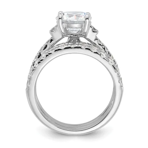 Sterling Silver Rhodium-finished CZ Ring & 2 CZ Band Set