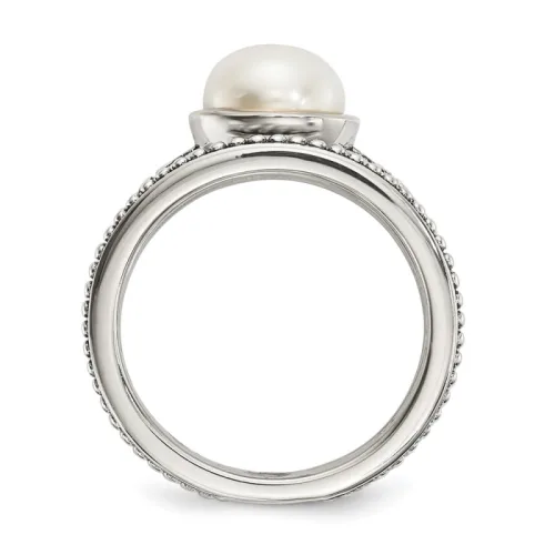Sterling Silver Antiqued Button FWC Pearl Set of 3 Rings