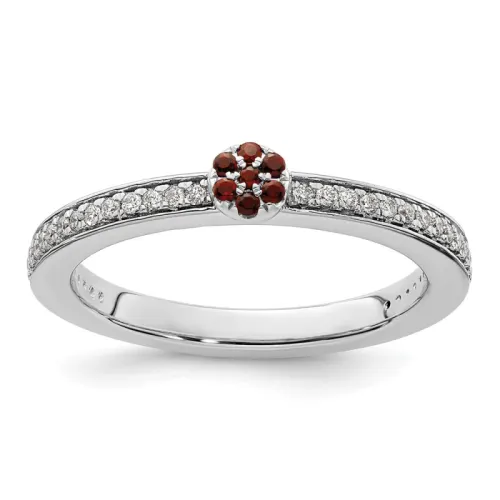 14k White Gold Stackable Expressions Garnet and Diamond Ring