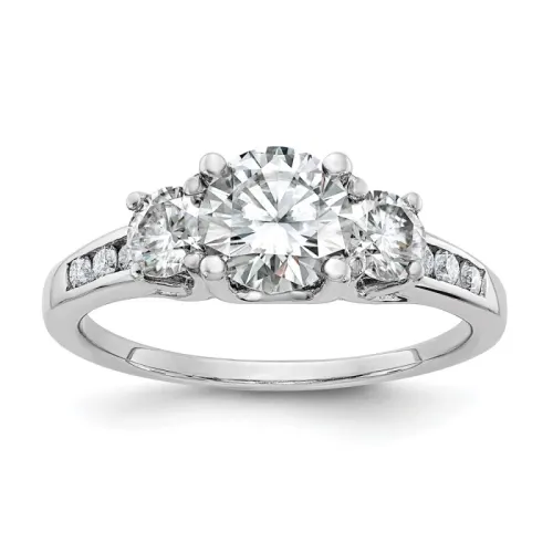 14kw Three Stone with Side Stones Moissanite Ring