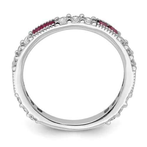Sterling Silver Rhodium-finished Created Ruby and Round CZ Band
