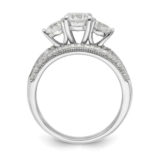 Sterling Silver Rhodium-finished CZ 3 Stone Engagement Ring Set