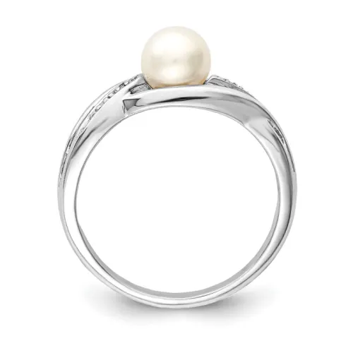 Sterling Silver Rhodium finished Diamond and FW Cultured Pearl Ring