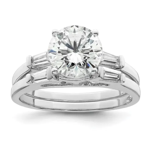 Sterling Silver Rhodium-finished CZ Two Piece Wedding Set Ring
