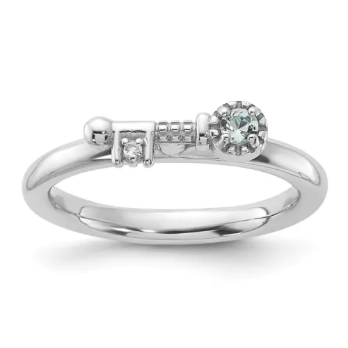 Sterling Silver Stackable Expressions Rhodium-finished Aquamarine and White Topaz Key Ring