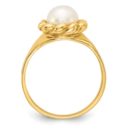 14K White Button Freshwater Cultured Pearl Ring