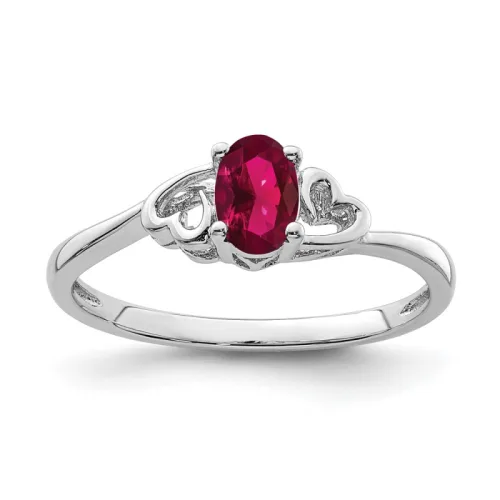 Sterling Silver Rhodium-finished Created Ruby Ring