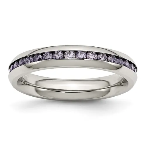 Chisel Stainless Steel Polished February Purple CZ Ring