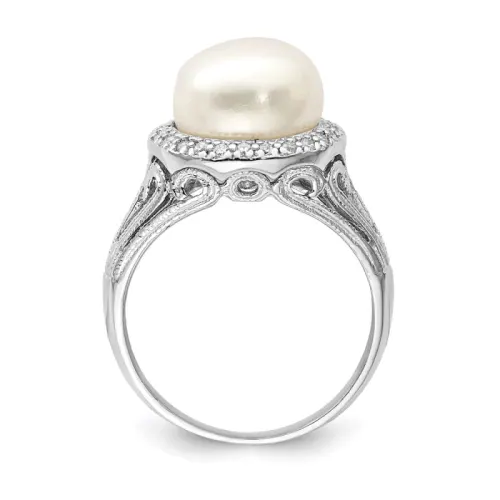 Sterling Silver Rhodium-finished White FWC Pearl and CZ Ring