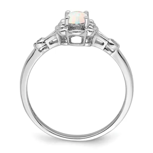 Sterling Silver Rhodium-finished Created Opal and Diam. Ring