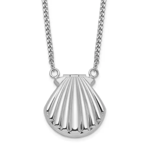 Sterling Silver Seashell Locket Necklace 15mm 18 in