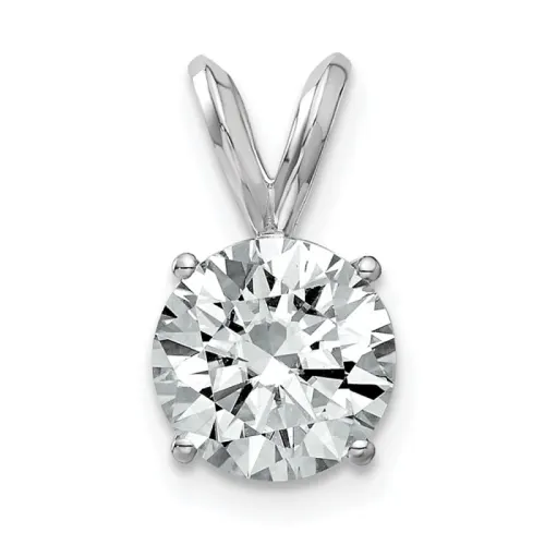 14K White Gold Round Moissanite Solitaire Pendant 2 ct tw 8mm