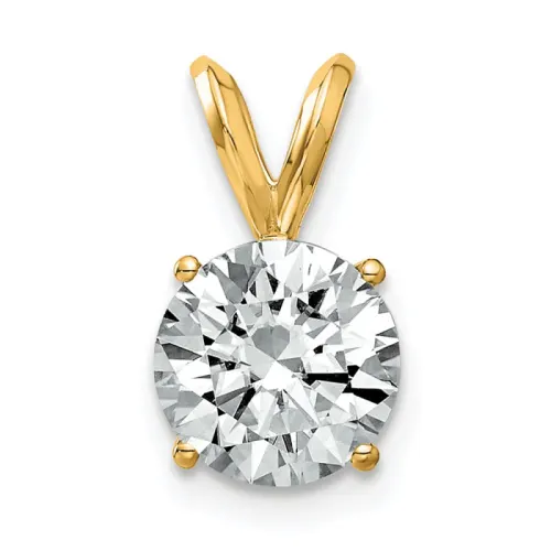 14K Yellow Gold Round Moissanite Solitaire Pendant 2 ct tw 8mm
