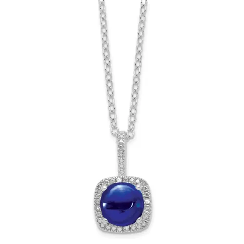 Sterling Silver Created Sapphire & Diamond Necklace