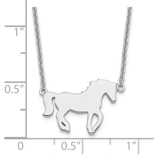 Sterling Silver Rhodium-finished Polished Horse w/ 2in ext Necklace