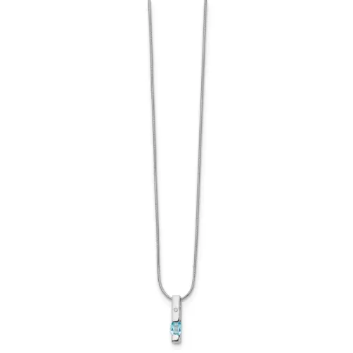 Sterling Silver Rhodium-finished 18 inch Diamond and Blue Topaz Necklace with 2 inch Extender
