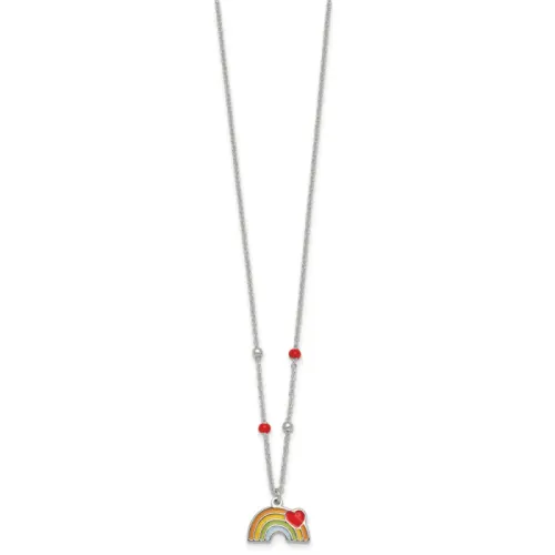 Sterling Silver Beaded Enameled Heart Rainbow Children's Necklace