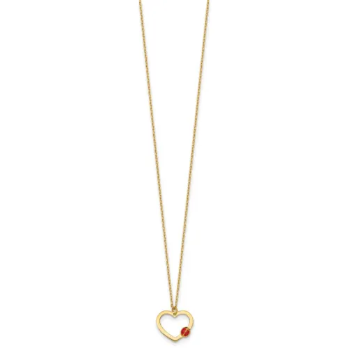 14k Polished Heart With Enamel Ladybug w/.75in Ext Children's Necklace