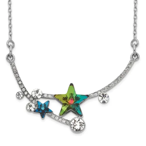 Sterling Silver RH-finished Multi-color Crystal Star w/2in ext Necklace