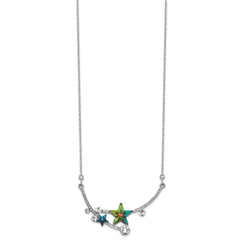 Sterling Silver RH-finished Multi-color Crystal Star w/2in ext Necklace
