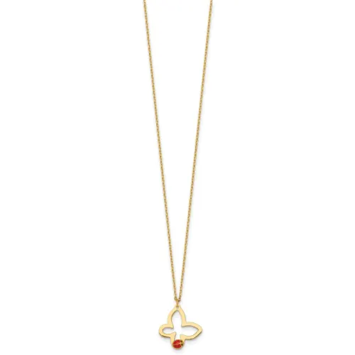 14k Polished Butterfly With Enamel Ladybug w/.75in Ext Children's Necklace