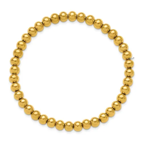 Chisel Stainless Steel Polished Yellow IP-finished 6mm Beaded 7.75 inch Stretch Bracelet