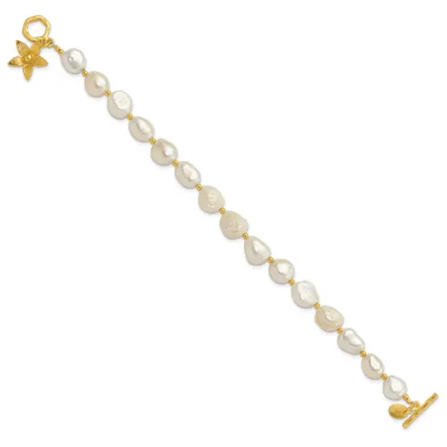 Sterling Silver Gold-finished FWC Pearl Flower 7.5in Toggle Bracelet