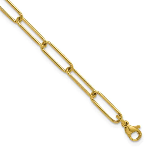 Chisel Stainless Steel Polished Yellow IP-finished Elongated Open Link Paperclip 7 inch Bracelet with 1.25 inch Extension