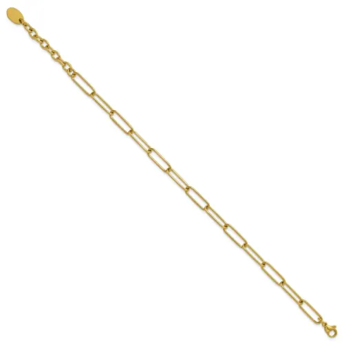 Chisel Stainless Steel Polished Yellow IP-finished Elongated Open Link Paperclip 7 inch Bracelet with 1.25 inch Extension