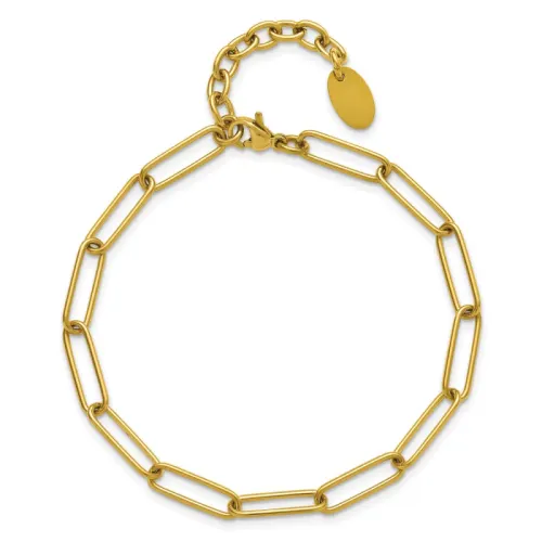 Stainless Steel Gold-Tone Elongated Open Link Paperclip Bracelet 7 in with 1.25 in Extender - Chisel