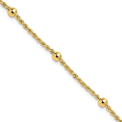 14k D/C Beaded Rope Chain Bracelet