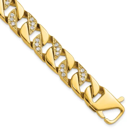 Chisel Stainless Steel Polished Yellow IP-finished with CZ 8.5 inch Curb Link Bracelet