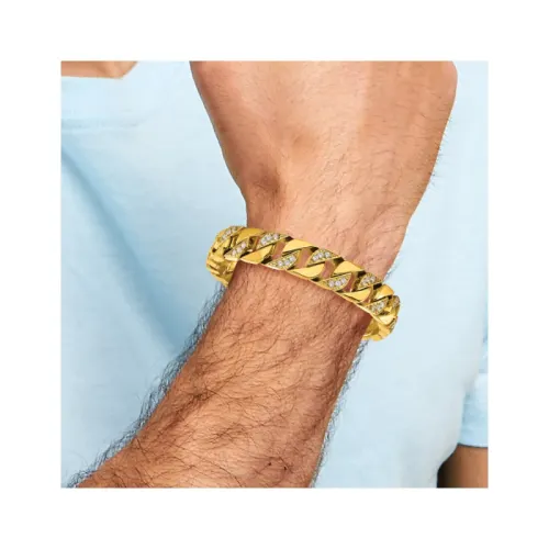 Men's Stainless Steel Gold-Tone Cubic Zirconia Curb Link Bracelet 8.5 in - Chisel