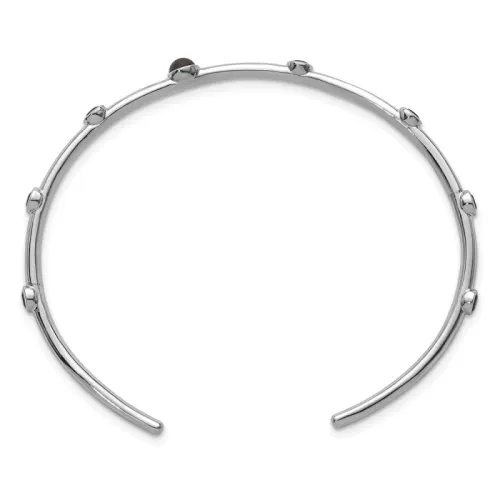 Sterling Silver Polished Rhodium-finished CZ Smokey Quartz Cuff Bangle