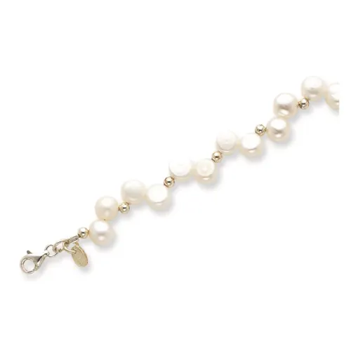 Sterling Silver FW Cultured Button Pearl 7.5in Bracelet