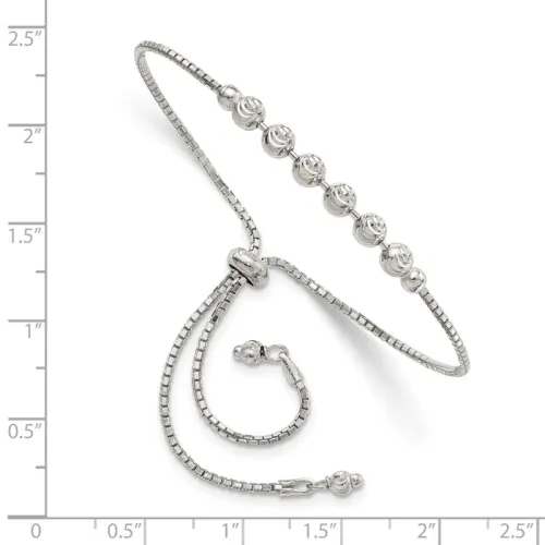 Sterling Silver Rhodium-finished Diamond-cut Beaded Adjustable Bracelet