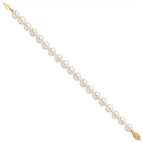 14k 7-8mm White Round Saltwater Akoya Cultured Pearl 8 inch Bracelet (0.29 Grams)